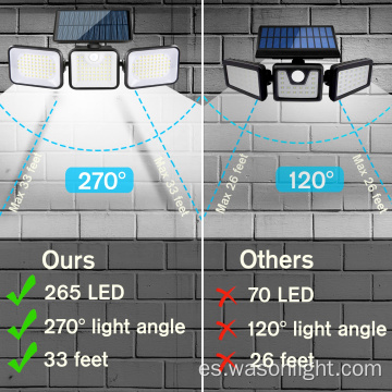 2023 Nuevo control remoto 3 cabezas Luz del sensor de movimiento solar 1000 lúmenes 180 LED SEGURIDAD 270 luces de pared de inundación de gran angular